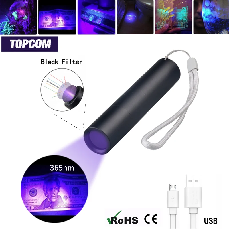 USB-фонарь TOPCOM Аккумуляторный ультрафиолетовый нм 3 Вт | Лампы и освещение