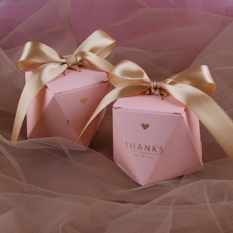 

25Pcs Gift Box Diamond Shape Candy Boxes Pink Chocolate Packaging Box Wedding Favors for Guests Baby Shower Birthday Party