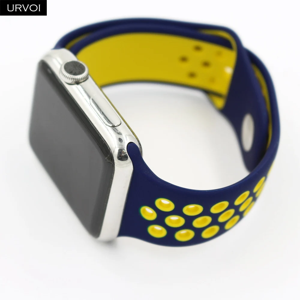 URVOI спортивный ремешок для Apple Watch Nike+ Серия 5 4 3 2 1 двойной цвет силиконовый ремешок для iwatch дышащие отверстия 38 40 42 44 мм
