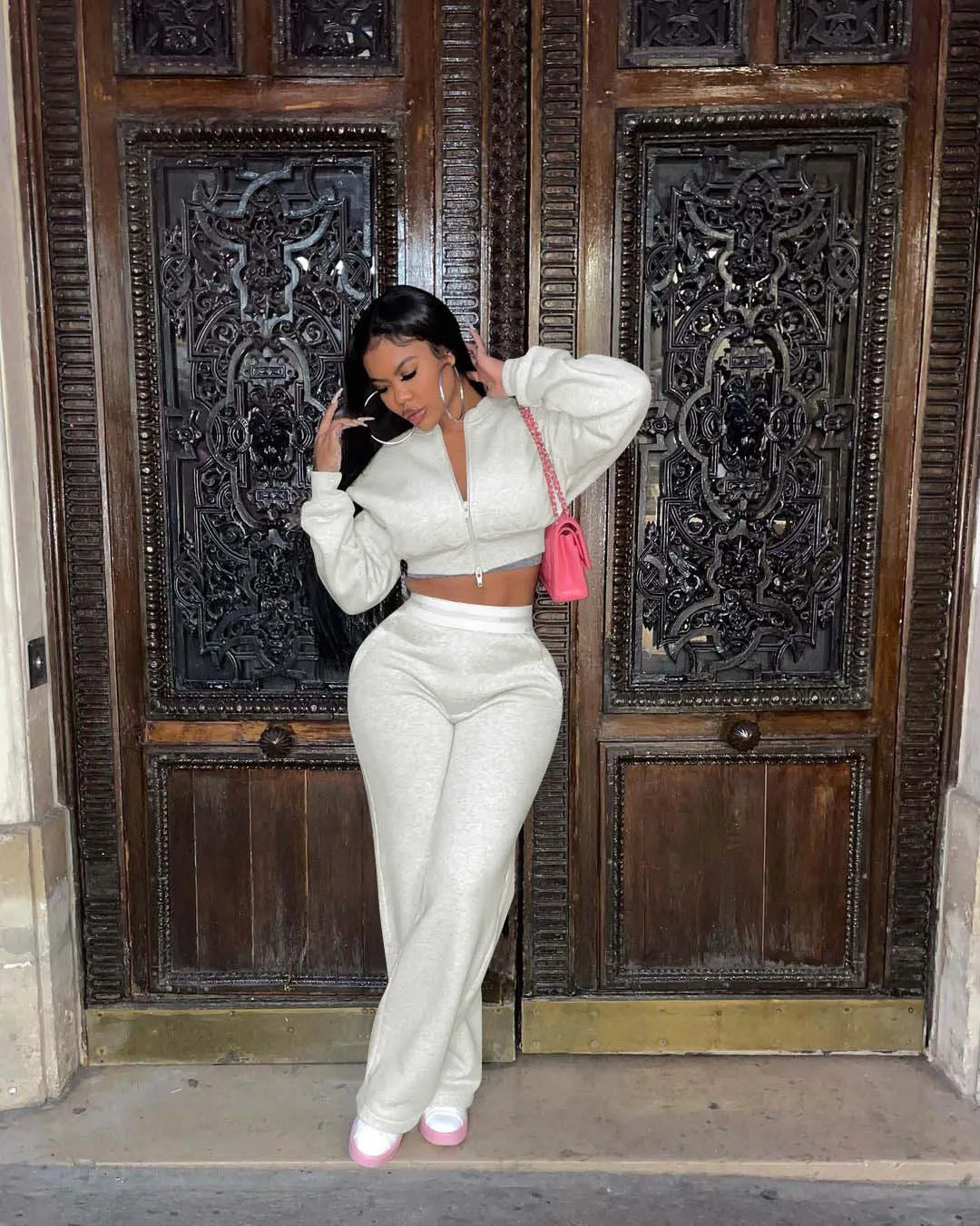 

Activewear Women Two Piece Jogger Suits Set Long Sleeve Oversized Loose Sweatshirts Top Female Stacked Pants Streetwear