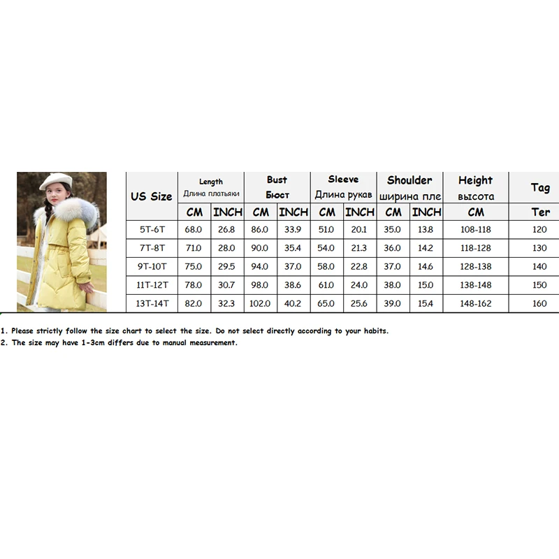 

2020 New Fashion Children's Winter duck down Down Jacket for girls Coat Parka real Fur Thick Clothes Kid overalls Snowsuit 5-14Y