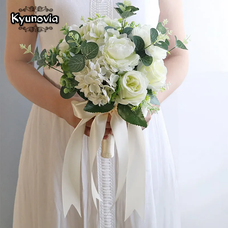 

Kyunovia Natural Bouquet Ramos De Novia Wedding Flowers Peony Silk Holding Flower Bridesmaid Bouquets Ivory Wedding Bouquet KG12