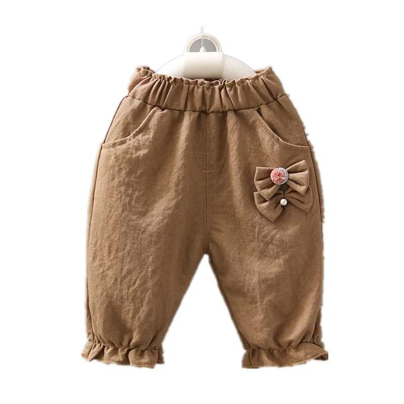 

New Girl Summer Cotton Solid Color Trousers Casual Bow Decoration Bottoms