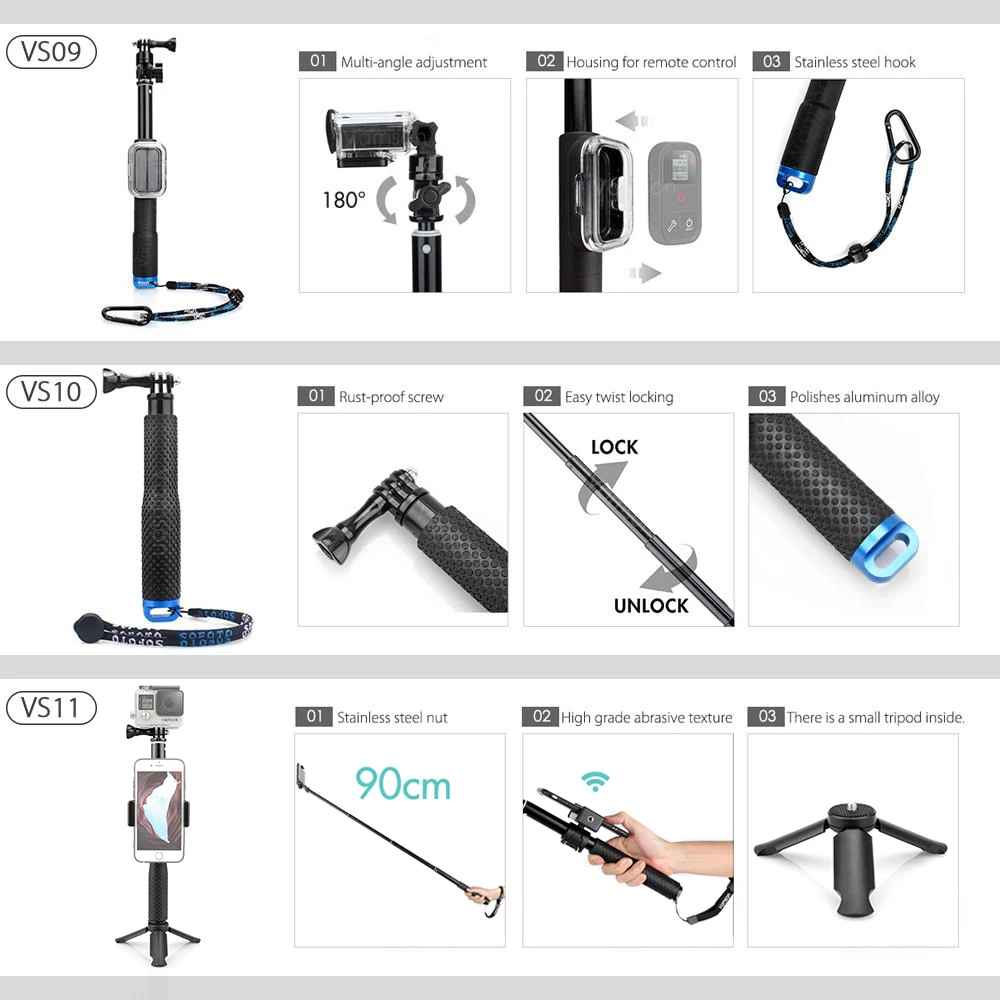 Vamson для Gopro набор аксессуаров для Gopro hero 7 6 5 Водонепроницаемый чехол защитная рамка 3 way монопод для спортивной экшн-камеры Go pro 7 5 Vamson VS11