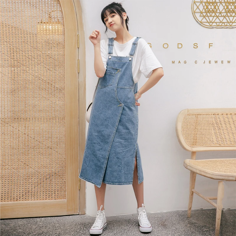 Женский джинсовый комбинезон повседневная облегающая юбка в Корейском стиле с