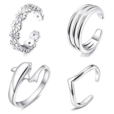 4PCS 8 шт. Летний пляж, отпуск на кончик пальца ноги набор колец с открытым носком кольца для Для женщин девочек кольцо с регулировкой размера ювелирные подарки оптом - Цвет основного камня: 4PCS