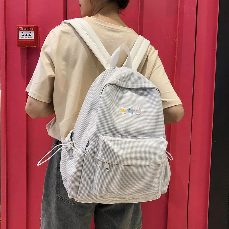 Рюкзак DCIMOR женский клетчатый с вышивкой школьный ранец для девочек-подростков