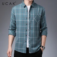 ucak brand streetwear long sleeve shirt men clothes spring new arrival clothing casual turn down collar plaid shirts homme u6202