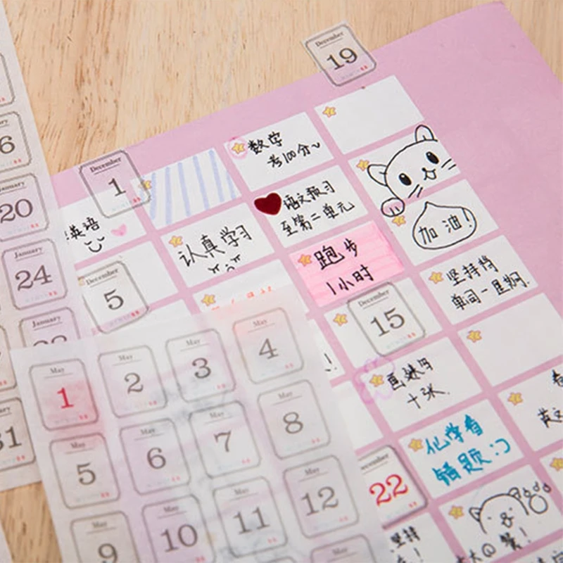 

12 Sheets 365 Days Calendar Washi Label Daily Planner Handbook Sticker DIY Craft Scrapbooking Album Decorative Stickers N1HD
