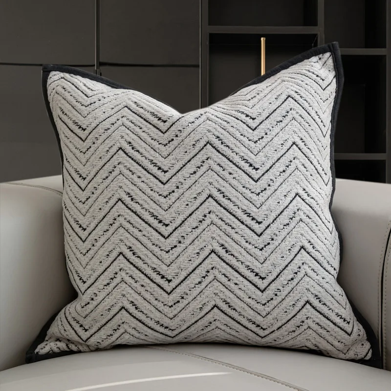 

DUNXDECO Luxury Wave Jacquard Chair Cushion Cover Decorative Pillow Case Modern Art Room Simple While Black Geometric Coussin