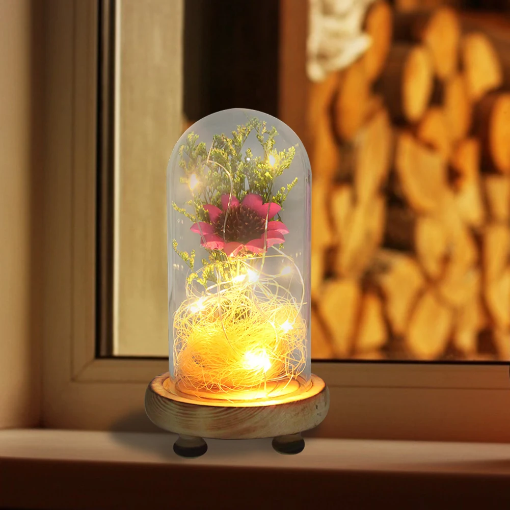 

Sunflower Banquet Dried Flowers in Glass Dome Warm Light Bedside Lamp Gift Fairy Lights Luminary Holiday Lamp