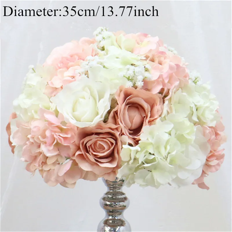Light pink 35cm Индивидуальные искусственные Гипсофилы розы гортензии цветок шар украшения дома фестиваль свадебный обеденный стол дорога свинец Венок 1 шт - Цвет: Light pink 35cm