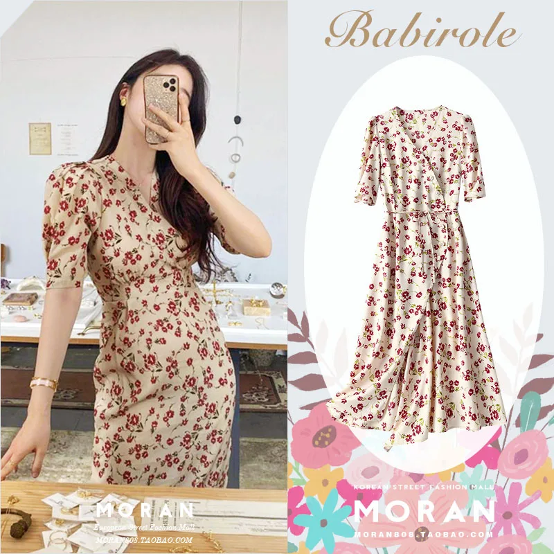 

Новинка лета 2020, элегантное платье во французском ретро-стиле с V-образным вырезом и пышными рукавами, приталенное, средней длины, слегка зре...