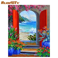 ruopoty full drill square diamond painting landscape 5d diy diamond embroidery flowers home decoration sea picture of rhinestone
