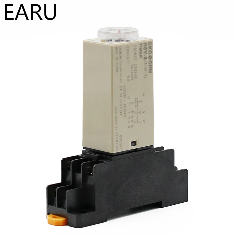 1pcs H3Y-2 AC 220V Adjustable Delay Timer Time Relay Switch 0-30 Minutes/Seconds with Base Socket and Rotary Knob DPDT image 3
