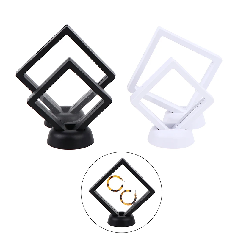 

3D Floating Picture Stand Ring Pendant Holder Protect Jewellery Stone Presentation Case Frame Shadow Box Jewelry Display