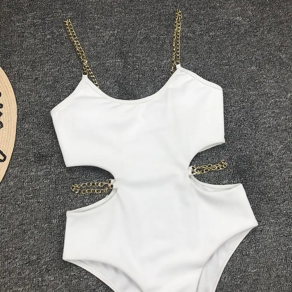 Новый купальник Chain2020 Женский цельный бикини пуш-ап однотонный Купальник для