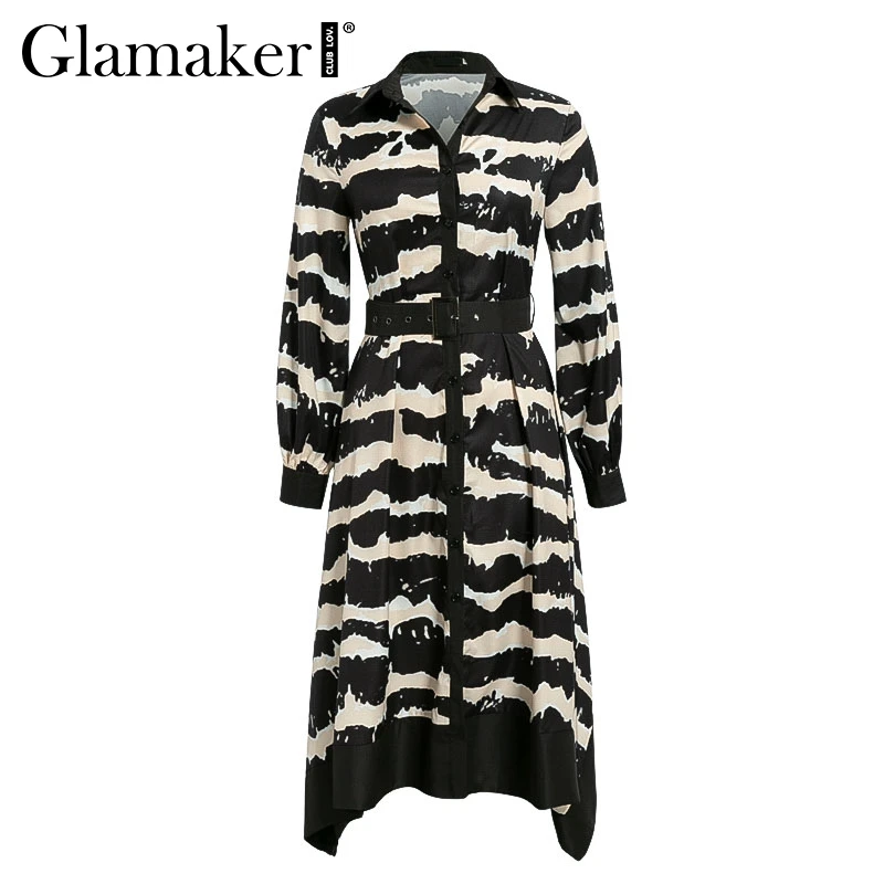 Glamaker полосатый принт ассиметричный с высокой талией сексуальное платье женский