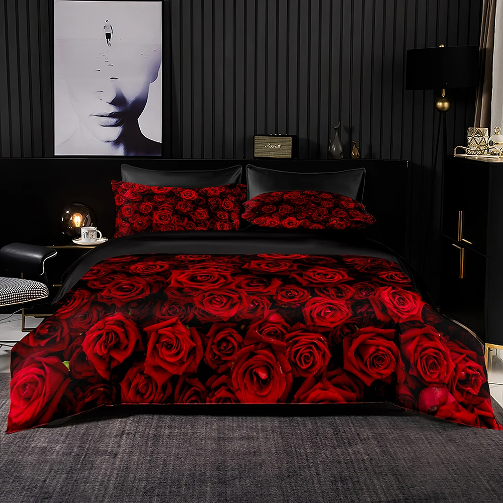 

Covered with Rose Pattern Duvet Cover Luxury Bedding Set 240x220 with Pillowcase,Premium High End Super King Bed Set