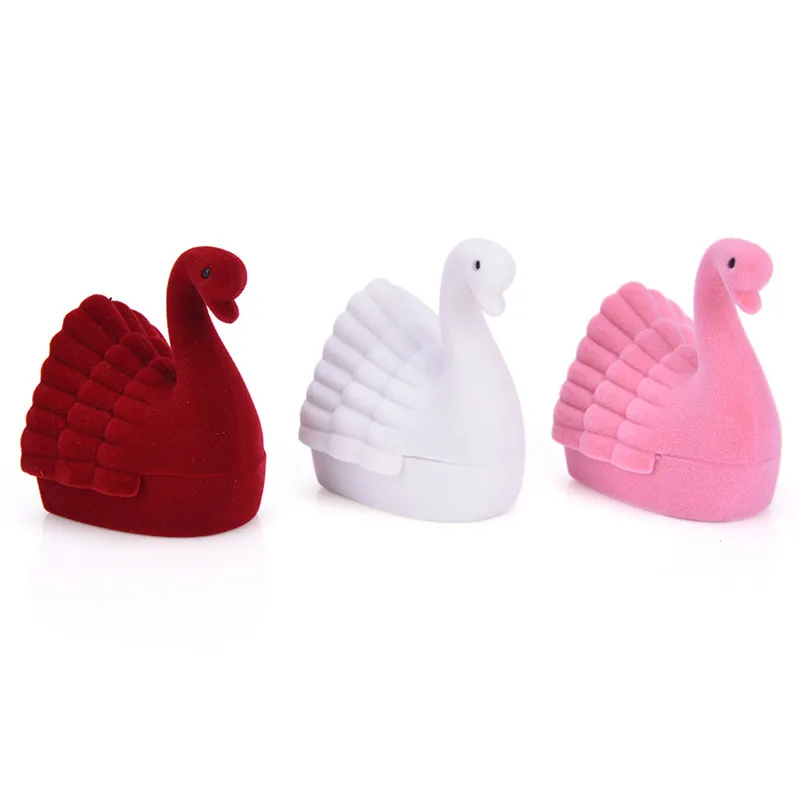 

1pc Cygnet Swan Velvet Ring Earring Necklace Jewelry Display Gift Box Cute Jewelry Box Case-Display Box Jewelry Packaging