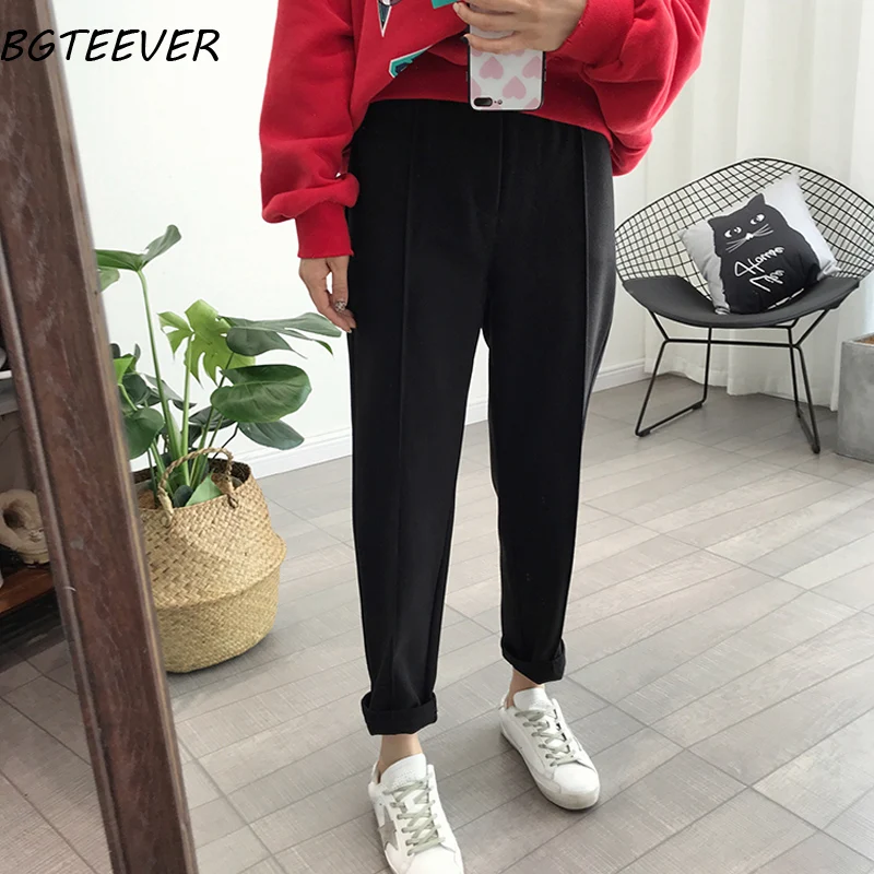 Winter Thicken Women Pencil Pants Plus Size Wool Pants Female Autumn High Waist Loose Trousers Capris Good Fabric