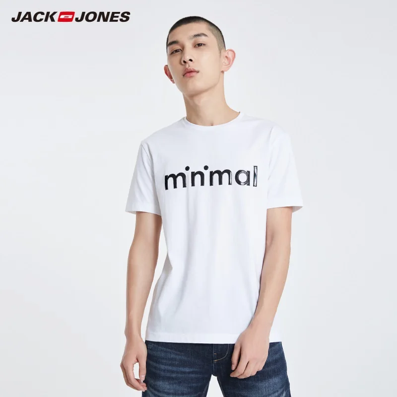 JackJones Мужская футболка с короткими рукавами 100% хлопок 3D принт буквами прямой крой