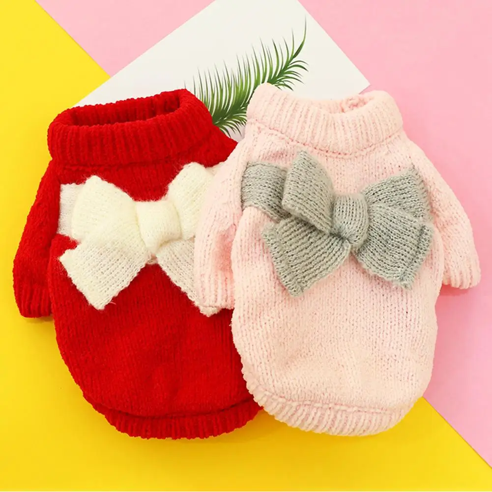 

Winter Soft Warm Cat Dog Knitted Sweater Winter Clothes Warm Dog Puppy Thick Bow Knitted Sweater Hoodie Clothes Costume Sweater