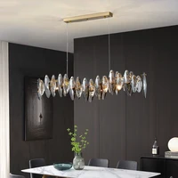 wave design modern crystal chandelier for dining room luxury smoky gray cristal lamp brief kitchen island hanging light fixture