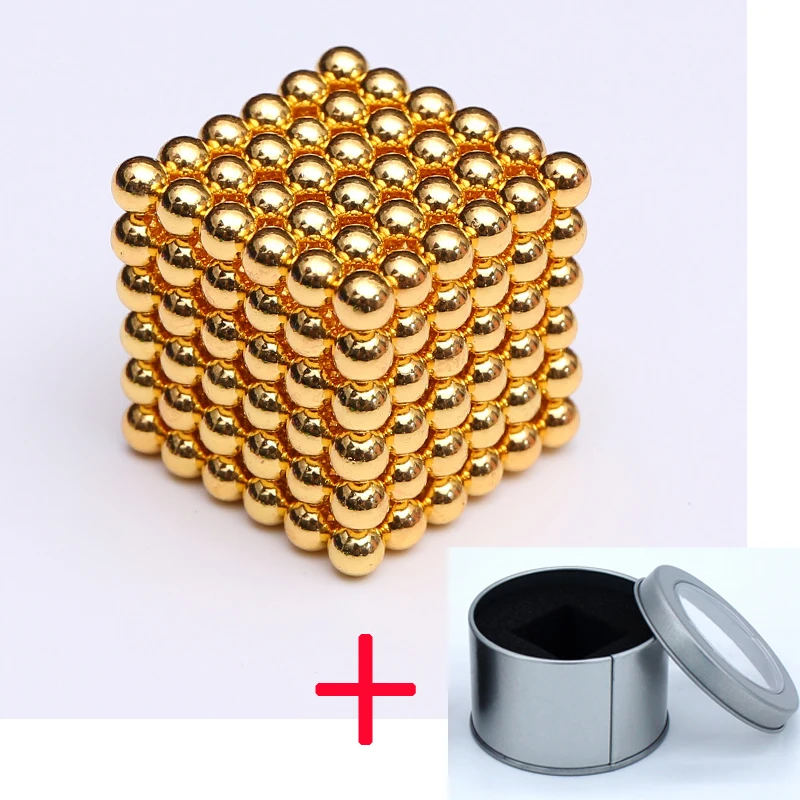 gold 5 мм 216 шт./компл. с металлической коробке новые метасфер неодимовые магнитные шарики нео куб, головоломка, магнит - Цвет: gold