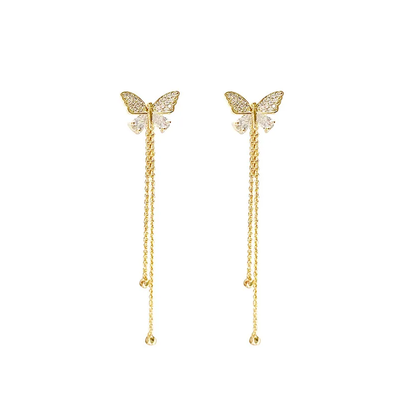

Fashion Butterfly Earrings For Women 2021 Trend Golden Long Tassel Drop Stud Earring Ear Rings Gift for Girl Female Jewelry