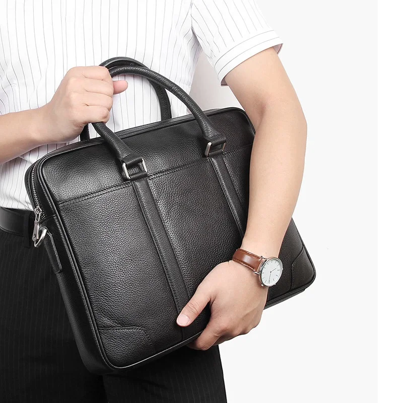 

J.M.D Genuine Leather Men's Handbag 14-inch Computer Bag Business Simple Thin Section Briefcase