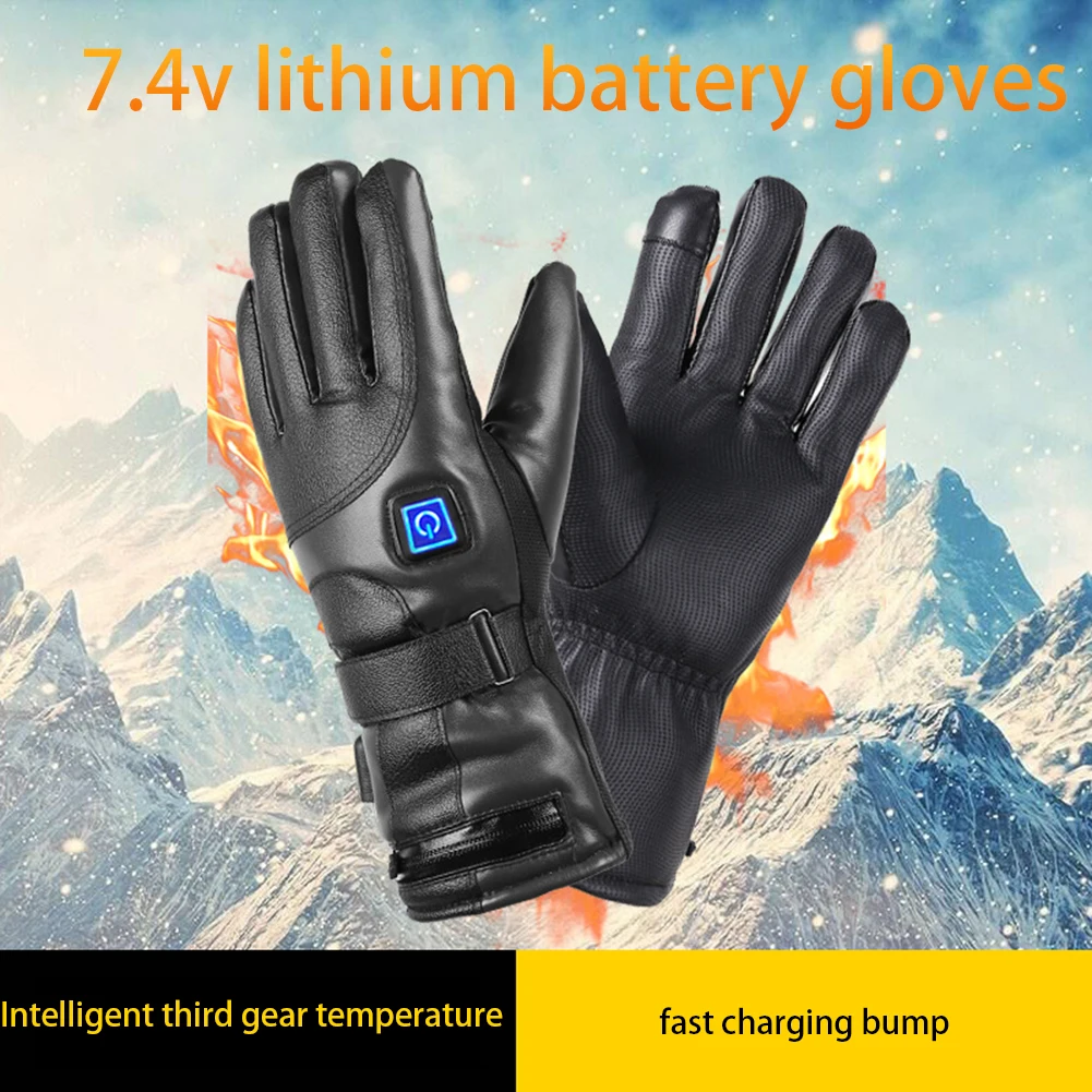 

2pcs 7.4V 3-Gear Winter Heated Gloves Anti-Cold Lithium Battery Rechargeable Motorcycle Cycling Hand Warmer Thermal Full Finger