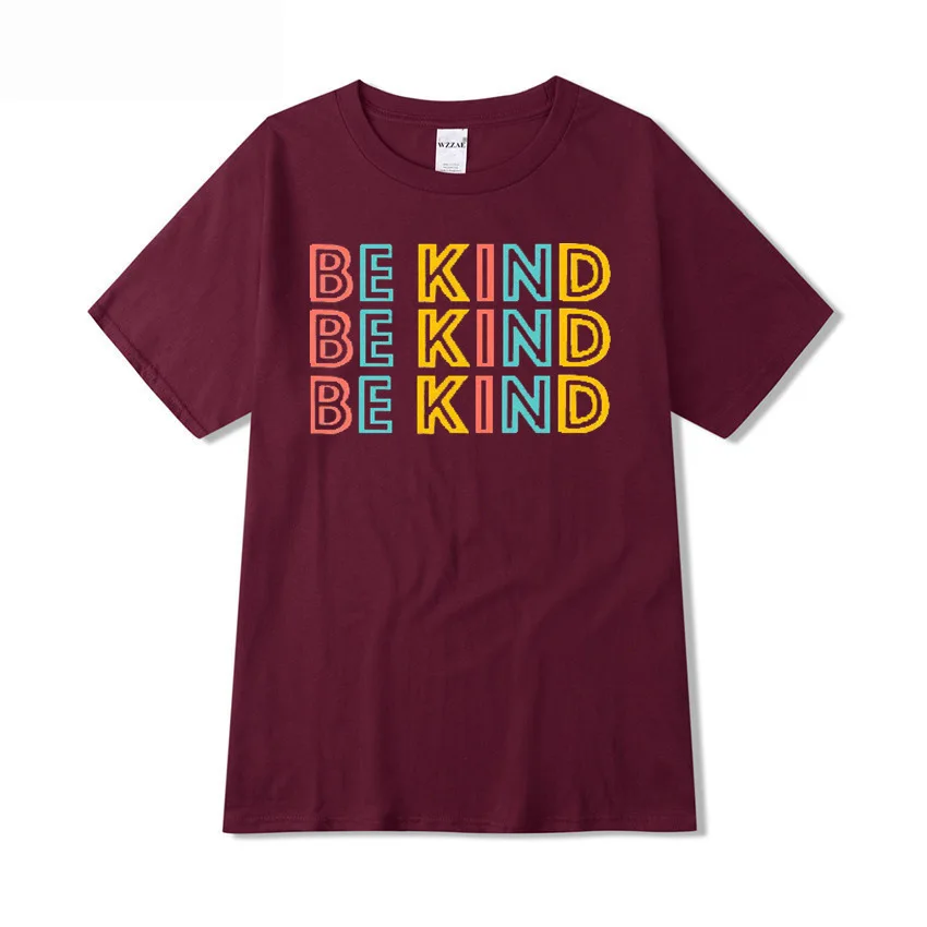 

100% Cotton Women T shirt Male Tops Catoon Be Kind Letter Print Fashion Short Sleeve Shirts Casual Unisex Streetwear in Hotsale