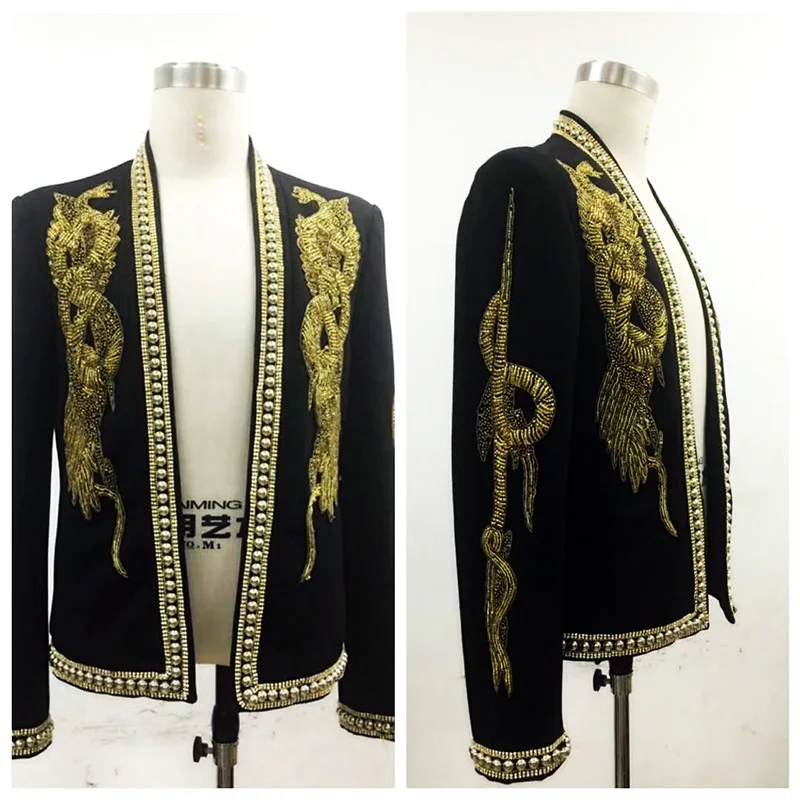 Мужской Блейзер вышитый Золотой военный медаль Свободное пальто сценический