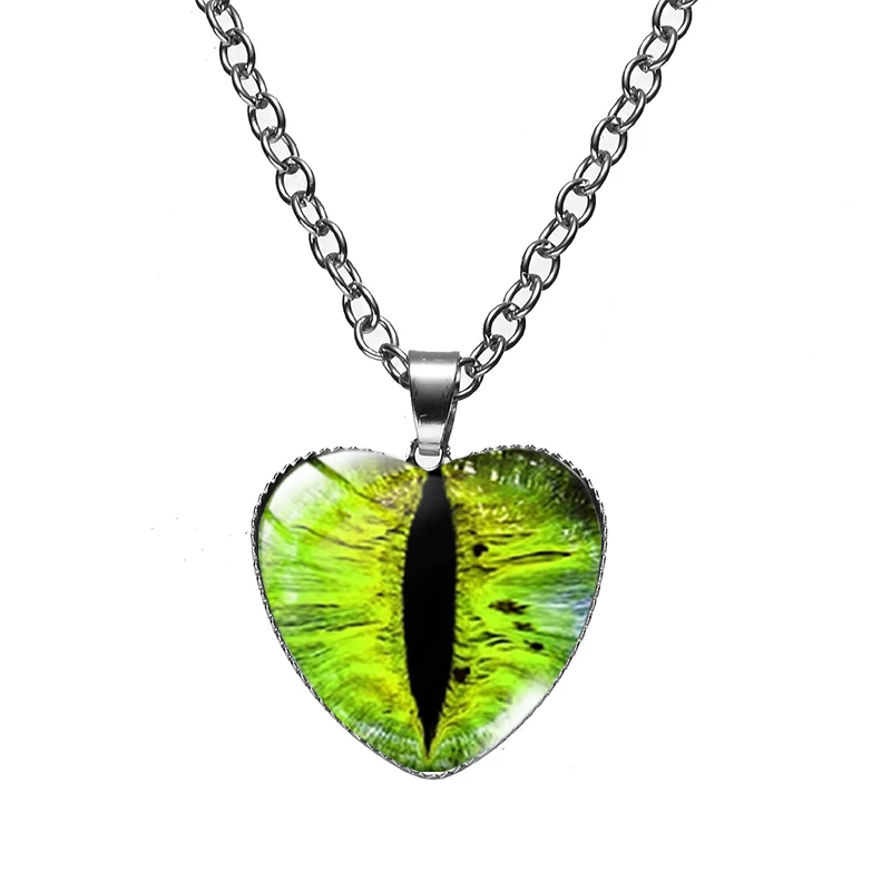 Таинственный колье с кулоном в форме сердца с изображением Дракона и Кошачьим Глазом, изготовленное вручную из стеклянного кабошона, с цепочкой, персонализированное ювелирное изделие.
