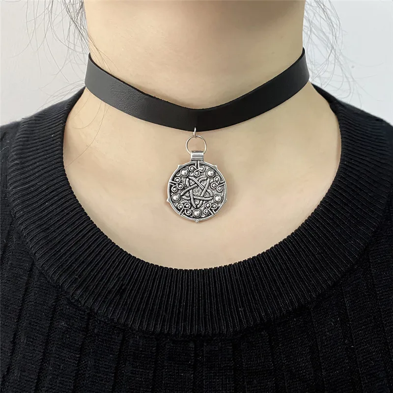 Wizard 3 Medallion Women Necklace Men Choker Neck Stainless Steel Necklaces for Leather Women's Chokers Fashion | Украшения и