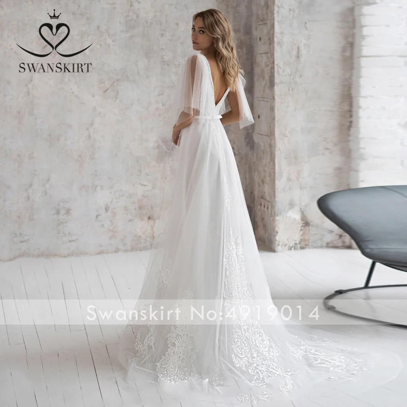 Модное фатиновое свадебное платье с аппликацией Платье для невесты NR08 v образным