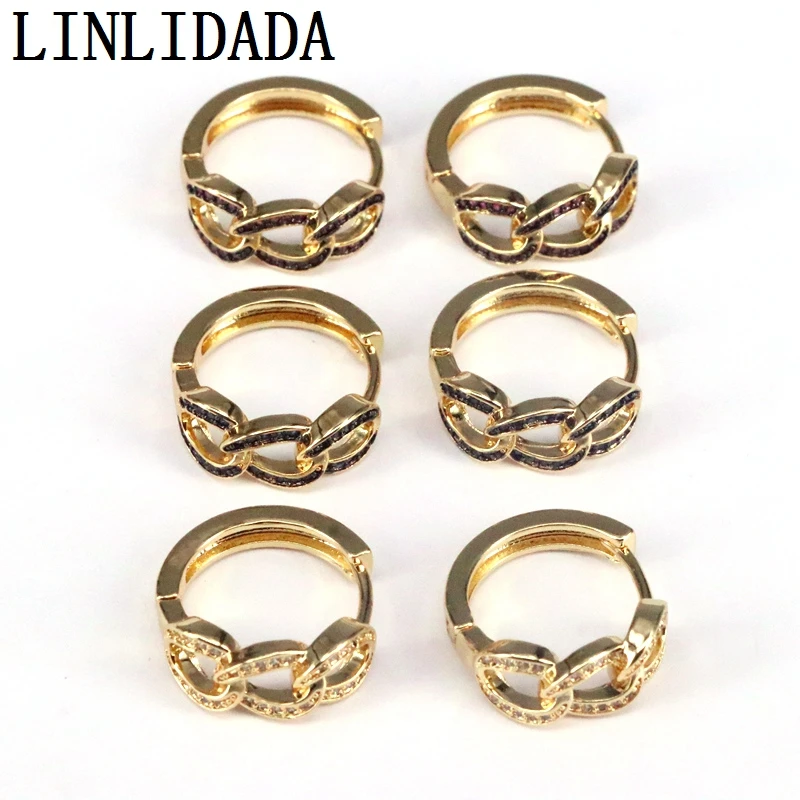 

5Pair Cubic Zircon Micro Pave Circle Link Hoops Earrings Women Girls Gold Color Hiphop Fashion Unique Metal Jewelry