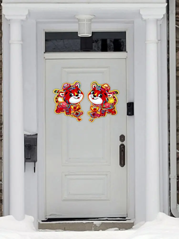 

2022 Year Of The Tiger Sticker Chinese Zodiac Door Stickers Cartoon Tiger Stickers For 2022 Chinese New Year Spring Festival D