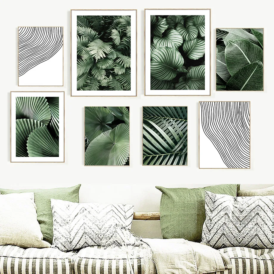 Настенная картина с зелеными монстерами бананами пальмами листьями