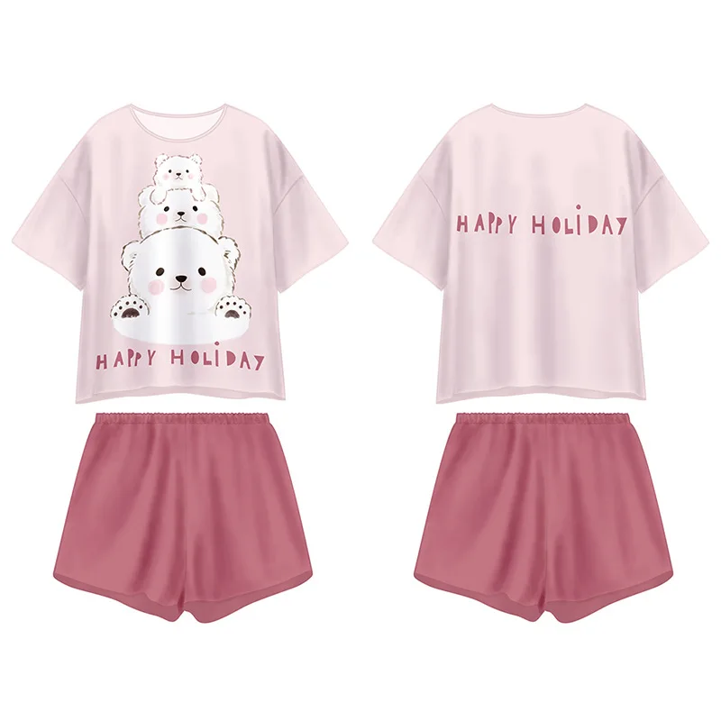 

2021 Pyjama Satin Femme New Style Short-sleeved Shorts Pajama Shorts Women Summer Ladies Small Fresh Home Service Pygama Femme