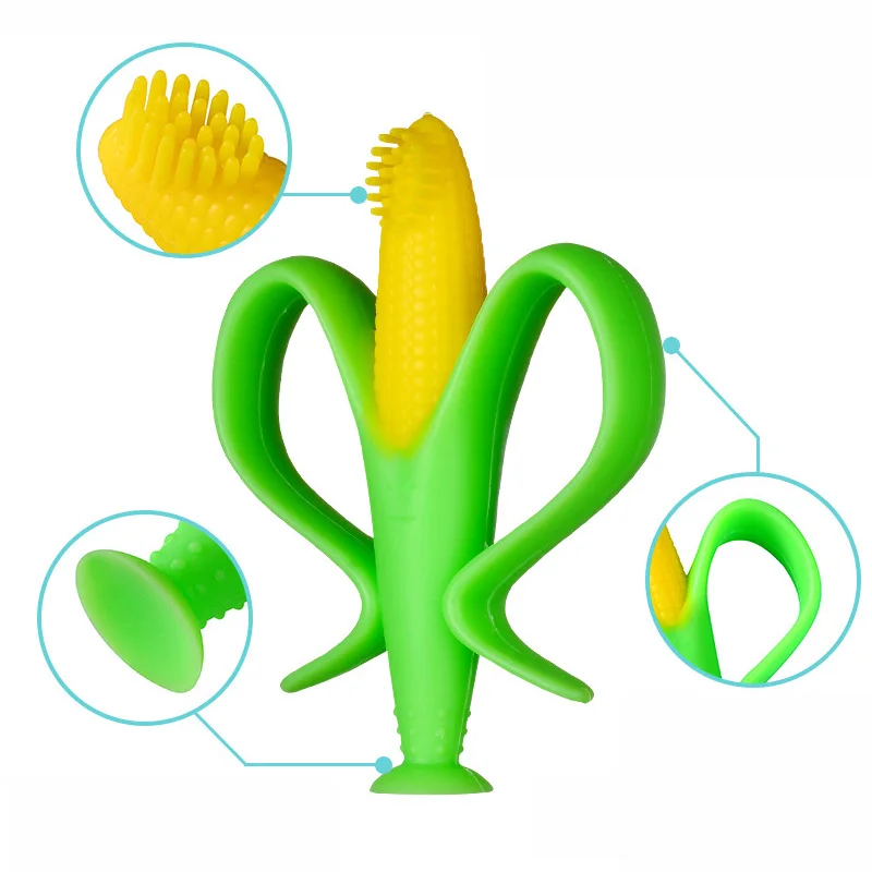 Детский силиконовый Прорезыватель учебная зубная щетка без БФА в форме кукурузы