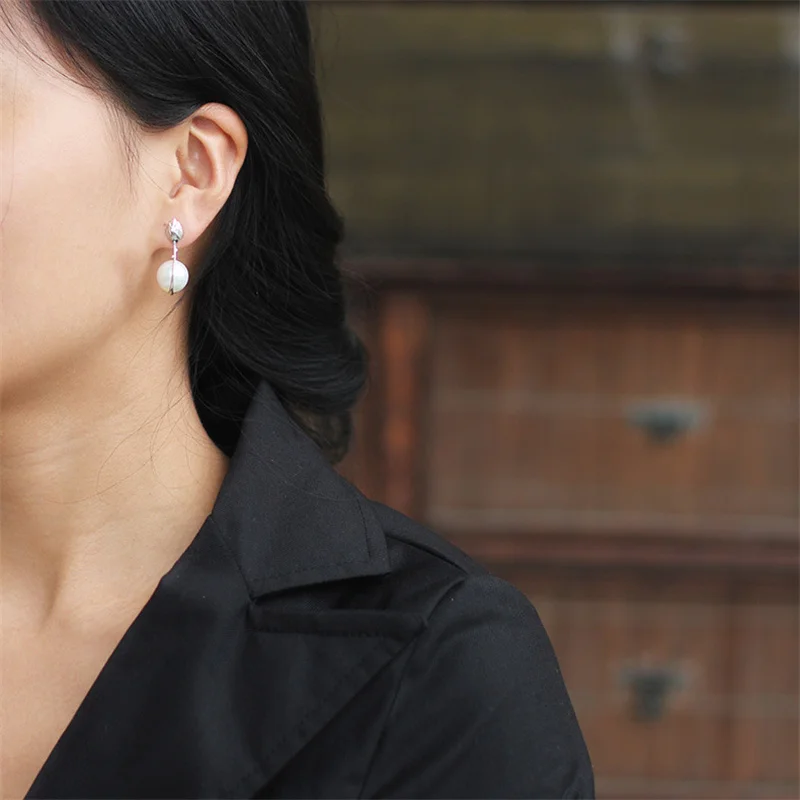 INATURE 925 стерлингового серебра свежий лотоса оболочка жемчужные серьги со