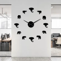 jungle animals elephant diy large wall clock modern design mirror effect giant frameless elephants diy clock watch home decor