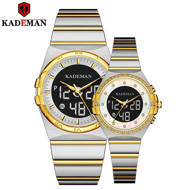 KADEMAN Couple Watch Hot Fashion Women Week Display Top Luxury Lover Full Stainless Steel Quartz Watches With Box Relojes Hombre
