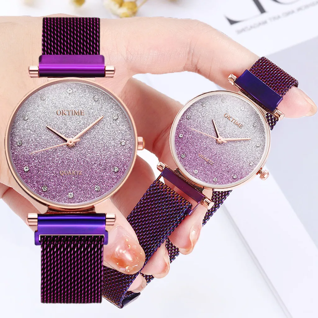

Women Watch Bracelet Silver Stainless Steel Starry Sky Magnetic Mesh Strap Women's Quartz Diamond Wristwatch Luxury Watches 2021