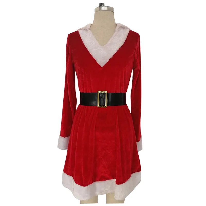Women dress Женский роскошный бархатный Рождественский костюм с v-образным вырезом, Женская рождественская одежда с капюшоном, костюм Санта Клауса, зеленый эльф, рождественские вечерние платья - Цвет: Women dress