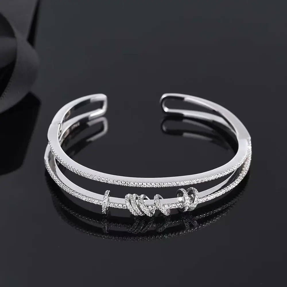 925 стерлингового серебра для женщин с двойным рядом камней мульти браслеты