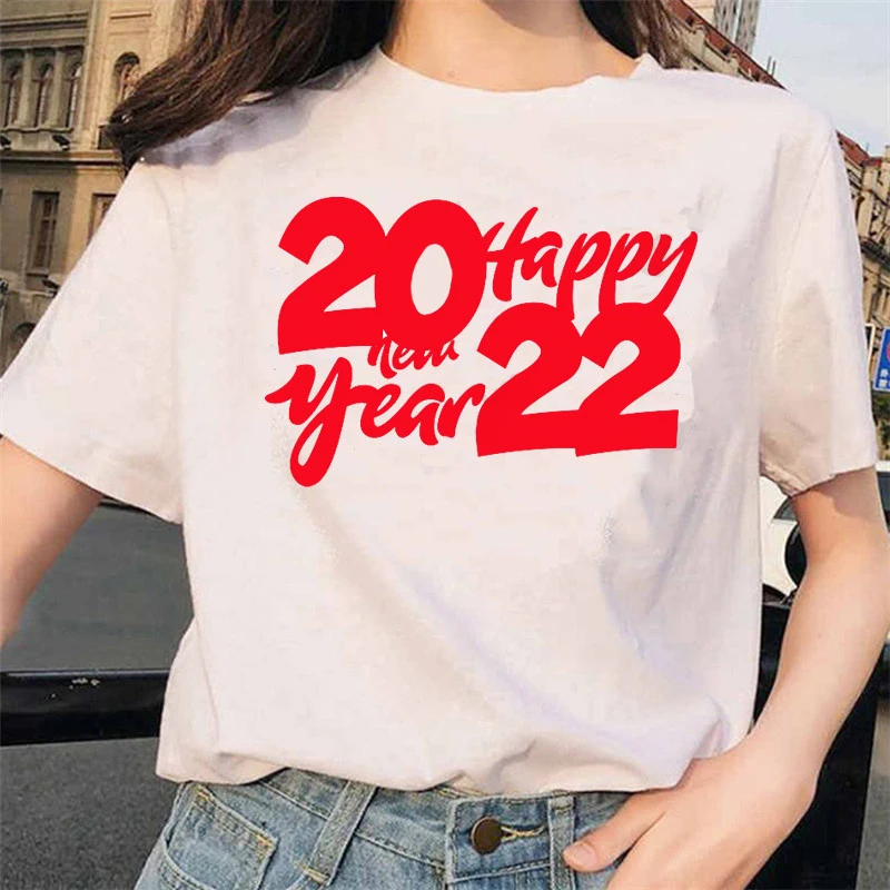 

2022 Happy New Year T-Shirt 2022 Happy New Year Print Corporate Party Short Sleeve Women/Men Loose Casucal Hot-Selling Clothes