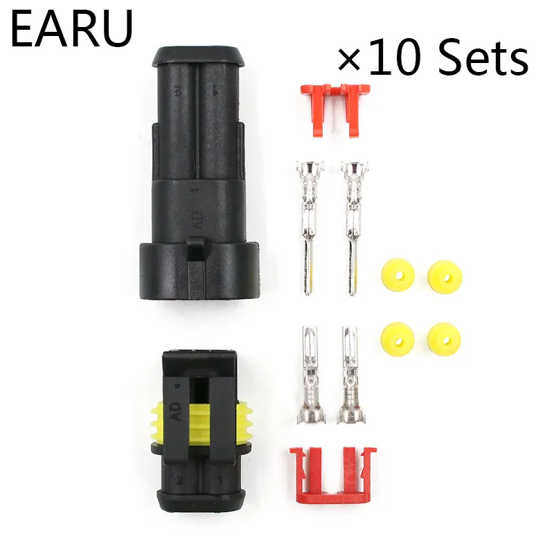 

10 sets AMP 1.5 DJ7021-1.5 2 Pin Way Waterproof Atuomotive Electrical Wire Cable Connector Plug Socket Apater Car Xenon LED Lamp
